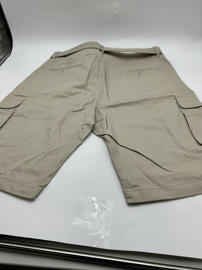 BLU ROCK MEN'S SLIM FIT STRETCH BELTED CARGO SHORTS - SIZE: MEN 36 - STONE - Brand New