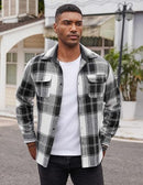 COOFANDY MEN'S FLANNEL LONG SLEEVE COTTON PLAID BUTTON DOWN SHIRT BLACK BLOCK - Brand New