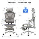 BUPPLEE ERGONOMIC OFFICE CHAIR WITH FOOTREST AND 4D ADJUSTABLE ARMREST - GRAY - Like New