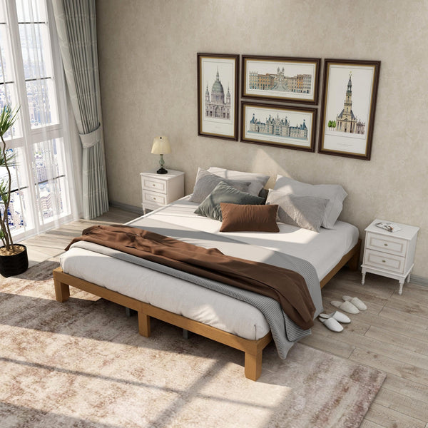 DOLONM SOLID WOOD PLATFORM BED 12 INCH WOODEN BED FRAME KING - Scratch & Dent