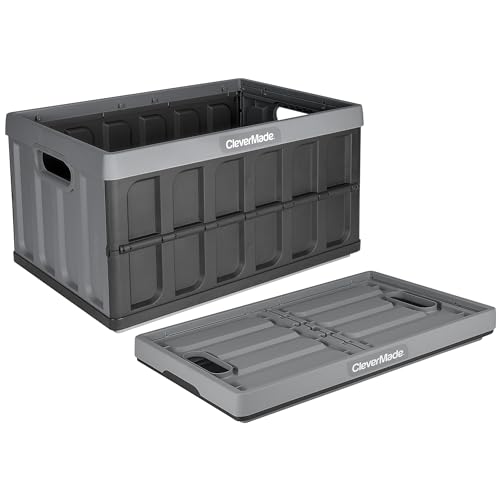 CLEVERMADE COLLAPSIBLE STORAGE BINS WITH LID - STONE 1-PACK 46L - STACKABLE - Like New