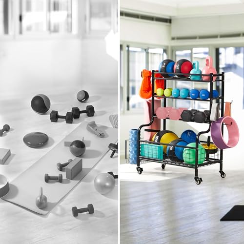 LUGO DUMBBELL STORAGE RACK STAND WHEELS HOOKS SPORTS EQUIPMENT ORGANIZER - BLACK - Like New