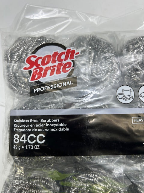 SCOTCH-BRITE 12PCS STEEL WOOL SCRUBBER PADS, 12 PACK - STAINLESS STEEL - Brand New