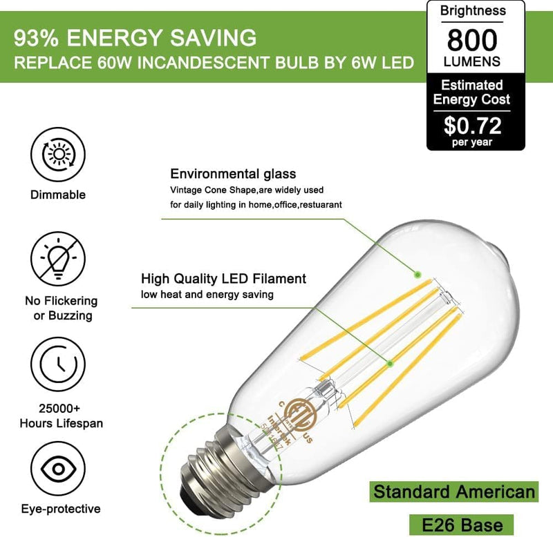 VOLXON DIMMABLE E26 EDISON BULBS 60 WATT LED EQUIVALENT (4 PCS) 4 COUNT - SILVER - Like New