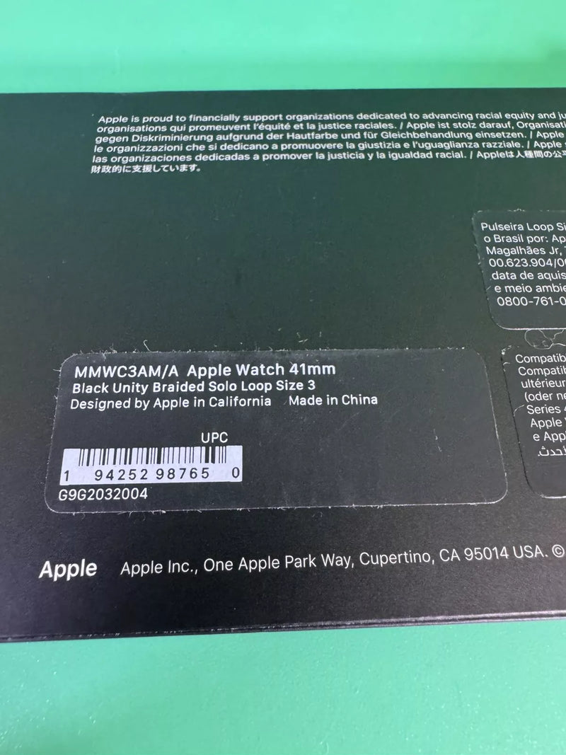 APPLE WATCH BRAIDED SOLO LOOP 41MM - SIZE 3 - BLACK UNITY - Like New