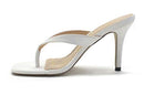 ComeShun Women Slip On Kitten Heels Mules Square Toe Flip Flops Sandals White - Like New