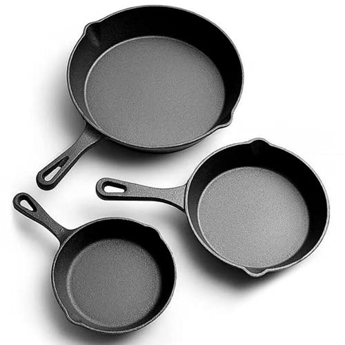 Jim Beam Set of 3 Pre Seasoned Cast Iron Skillets, JB0195, Black Like New