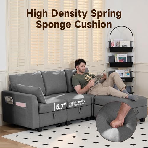 Real Relax Ottoman Linen Fabric Modular Sofa Couch - Light Gray - Like New