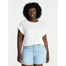 TERRA & SKY WOMEN'S PLUS RUFFLE SHORT SLEEVE TEE - SIZE: WOMEN 3X - WINTER WHITE - Brand New