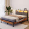 Novilla Full Size Bed Frame Storage Platform RGB Lights Charging Station - Brown - Like New