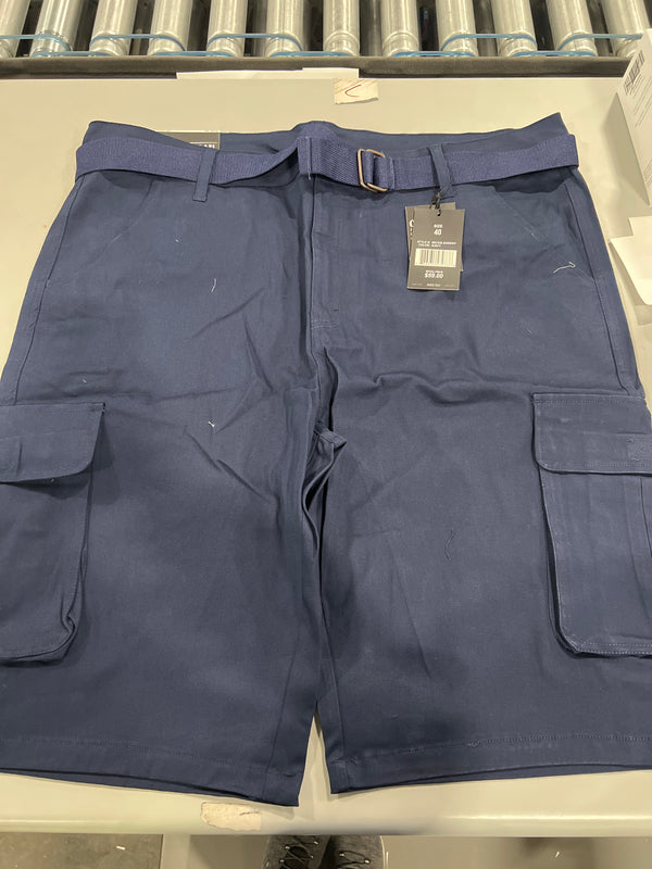 RUGGED TRAIL MEN'S SLIM FIT STRETCH BELTED CARGO SHORTS - SIZE: MEN 40 - NAVY - Brand New