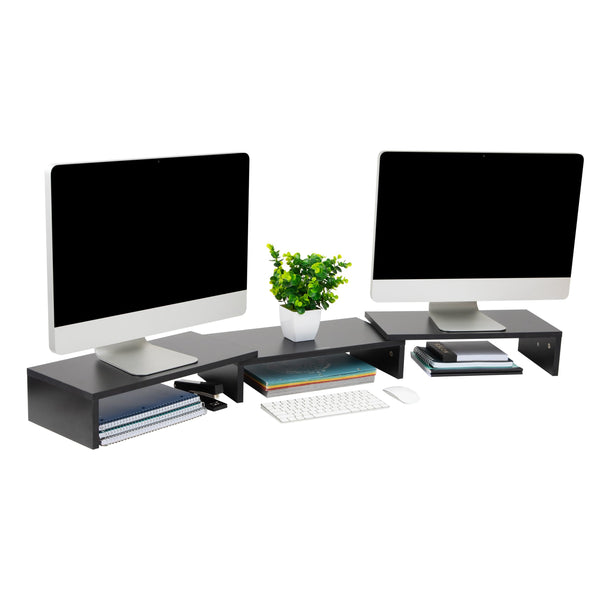 Mind Reader Dual Monitor Stand, Desktop Organizer MDF - Black - Scratch & Dent