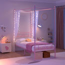 Weehom Twin Canopy Bed Frame with Headboard, Metal Twin Beds for Kids - Pink - Like New