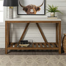 WALKER EDISON FARMHOUSE ACCENT LIVING ROOM END TABLE, 52 INCH, MARBLE/WALNUT - Like New