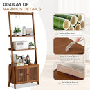 OAKVIVO Bookcase with Drawers, 4-Tier Bamboo Bookshelf, 6 Hooks - Walnut - Like New