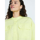 SCOOP WOMEN'S CROPPED OVERSIZED BUTTON-DOWN SHIRT LONG SLEEVES - M - LIME YELLOW - Brand New