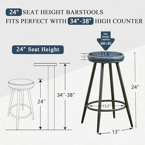Bar Stools Set of 2, Swivel Backless 24" Counter Height Bar Stools for Kitchen - Like New