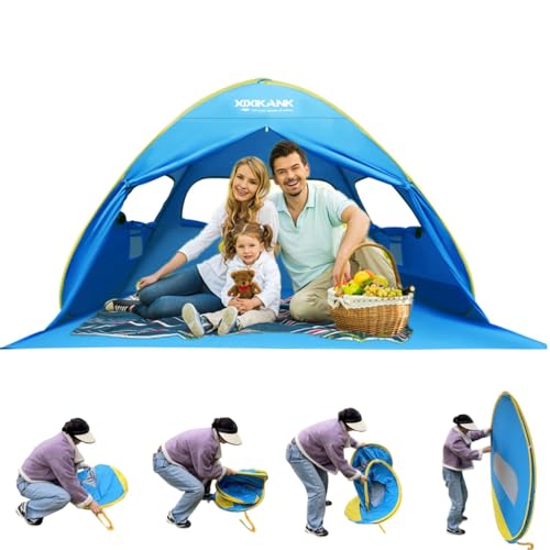 XIXIKANK 2 Seconds Easy Setup Pop-Up Beach Tent for 2-3 Persons - BLUE/YELLOW - Like New