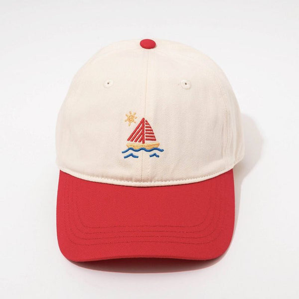 FRASIER STERLING EMBROIDERED SAILBOAT CAP - CREAM / RED - Brand New