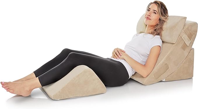 AllSett Health 4 PC Bed Wedge Pillows Set Orthopedic Memory Foam - BEIGE Like New