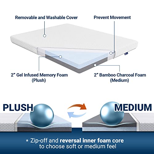 AVENCO MATTRESS TOPPER FULL SIZE BED 4 INCH MATTRESS FOAM REMOVABLE COVER WHITE - Brand New