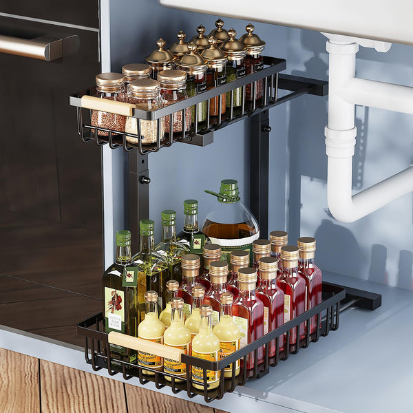 KEKAPE UNDER SINK ORGANIZER AND STORAGE, PULL OUT DRAWER ORGANIZER - BLACK - Brand New