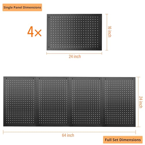 LUGO 24"X16" METAL PEGBOARD WALL ORGANIZER, 128 PC, PG-2416-SET-BLK - BLACK - Like New