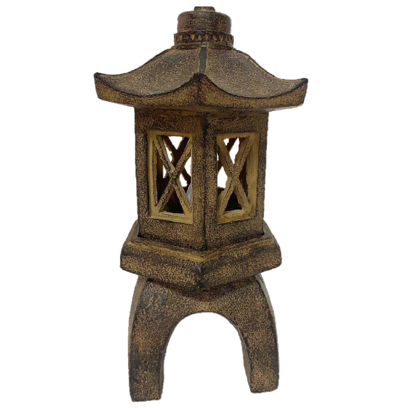 FLEUR DE LIS LIVING 9.5" SOLAR RESIN TEMPLE - BROWN - Like New