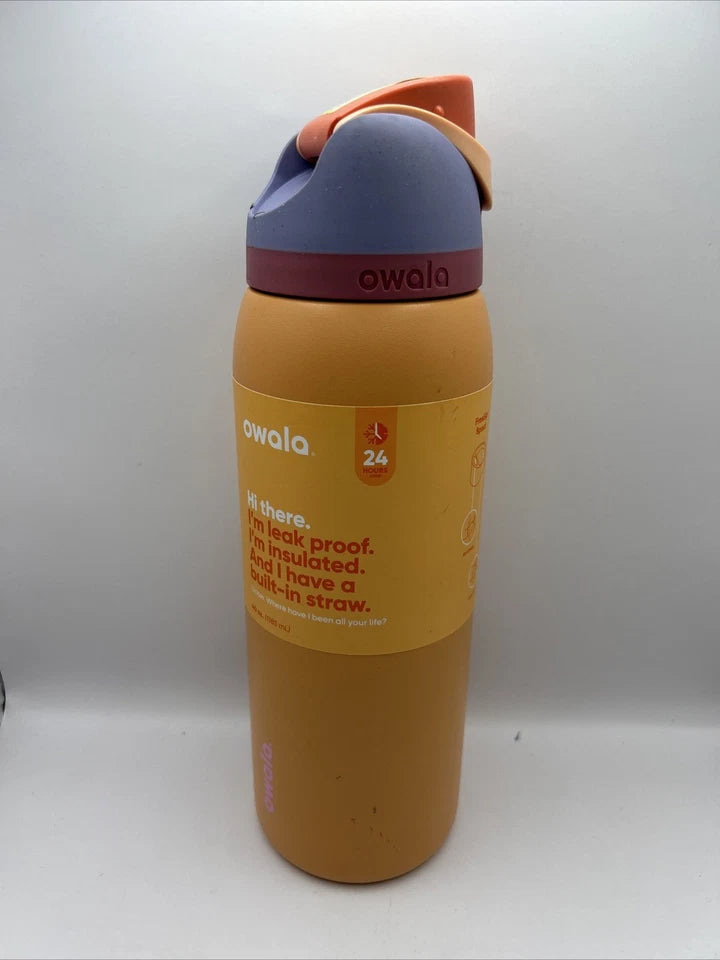 OWALA 40OZ FREESIP STAINLESS STEEL WATER BOTTLE - TANGY TANGO W/ ORANGE LID - Brand New