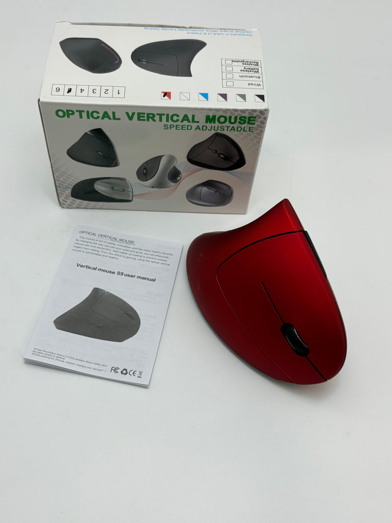 GENERIC WIRELESS VERTICAL ERGONOMIC OPTICAL MOUSE - RED - Like New