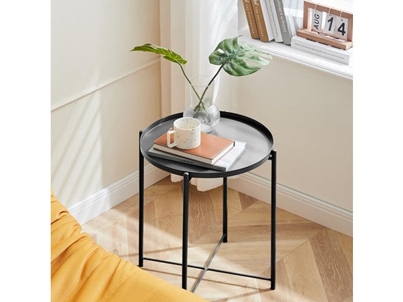 FANCIAL ROUND SIDE TABLE METAL SMALL BEDSIDE NIGHTSTAND - BLACK - Like New
