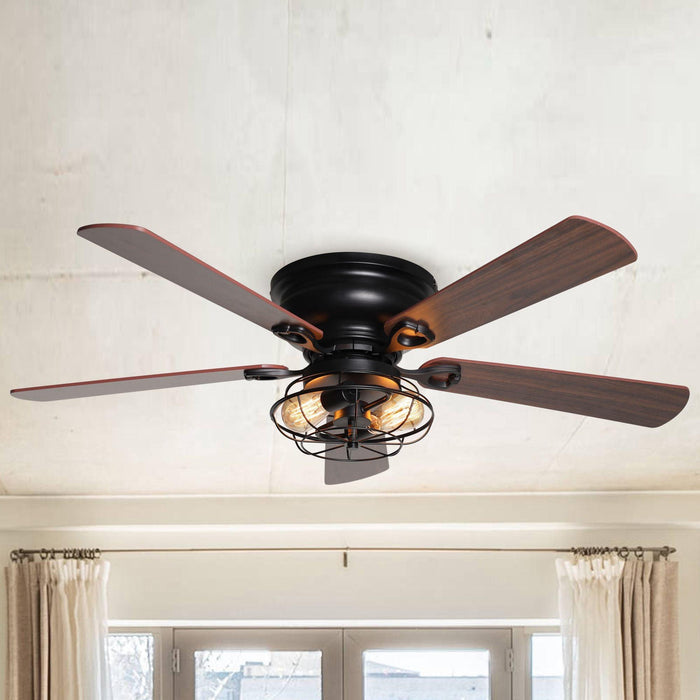 PARROT UNCLE 48" UMMUHAN INDUSTRIAL FLUSH MOUNT CEILING FAN LIGHTING - BLACK - Brand New