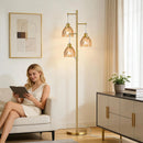 ROTTOGOON FLOOR LAMP LIVING ROOM 3 LIGHT VINTAGE TREE STANDING LAMP - AMBER GOLD - Like New