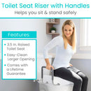Vive Raised Toilet Seat Riser (with Handles) - Handicap Rail - Brand New
