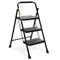 HBTOWER 3 STEP LADDER, FOLDING STEP STOOL, STURDY STEEL LADDER - BLACK - Like New