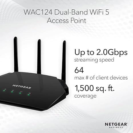 NETGEAR Wireless Access Point WiFi 5 Dual-Band AC2000 WAC124-100NAS - Black Like New