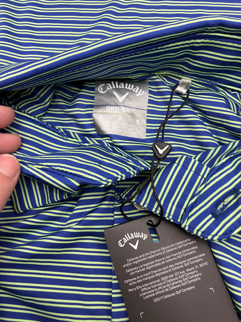 CALLAWAY MEN'S SURPRISE POLO - SIZE: MEN S - GREEN AND BLUE STRIPES - Brand New