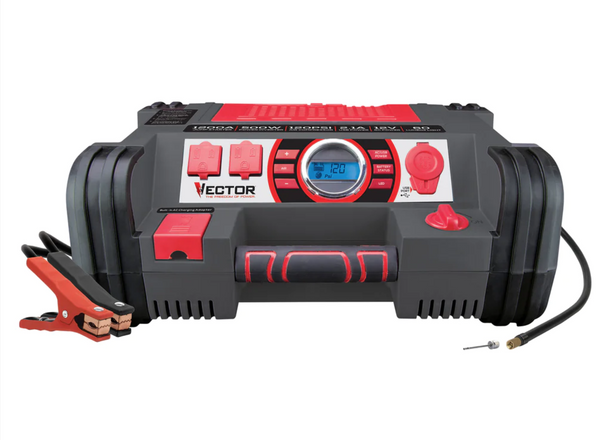 Vector 1400 Peak AMP Jump Starter, Inverter and Inflator PPRH7DV - RED AND BLACK Like New