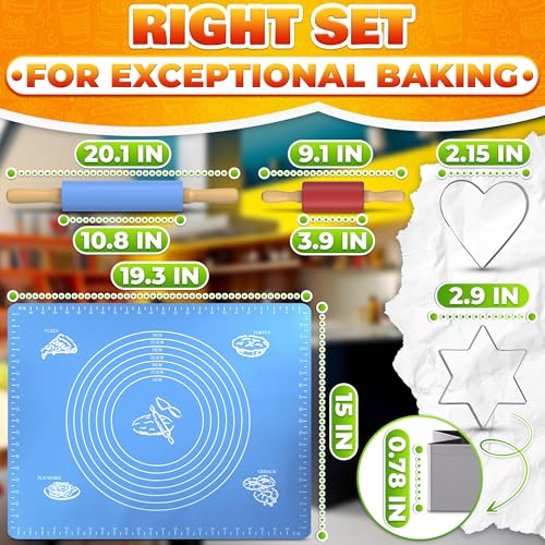 CHEFAST NON STICK ROLLING PIN AND BAKING PASTRY MAT SET - BLUE - Like New