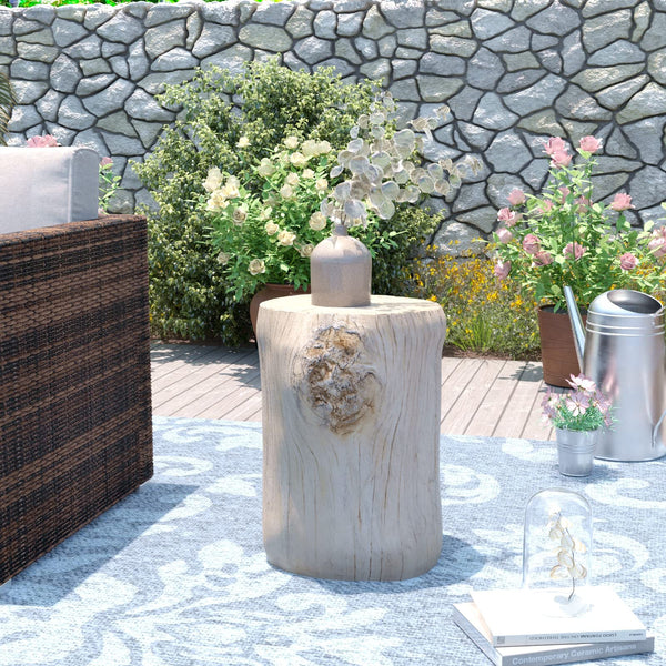 AQUILLA Rustic Stump Side Table, Wood-Look End Table, Stump Accent Table Stool - Like New