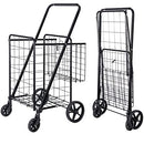 SUPER DEAL FOLDING SHOPPING CART WHEELS DOUBLE BASKET FOR GROCERIES - BLACK - Like New