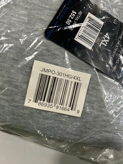 BLUE ICE PREMIUM CLOTHING PULLOVER HOODIE SIZE: MEN 4XL - HEATHER GRAY - Brand New