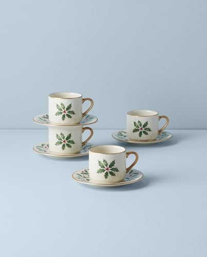 LENNOX HOLIDAY ESPRESSO CUP & SAUCER, S/4, 2.45 - WHITE - Like New