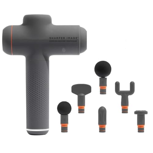 Sharper Image Power Percussion Massage Gun, Deep Tissue, 6 Attachments, 4.5 Hour - Like New