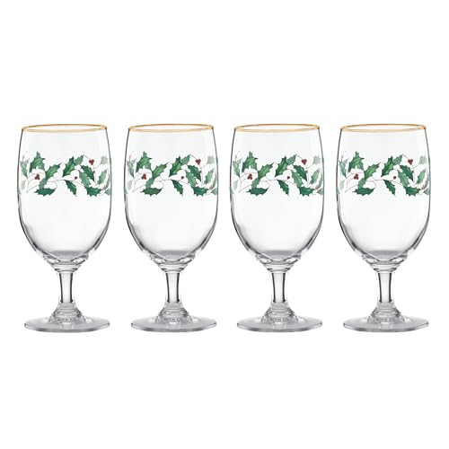 LENOX HOLIDAY 4-PIECE ICED BEVERAGE GLASS, DINNERWARE, HOSTING - RED/GREEN - Like New
