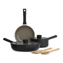 BELLA 7 PIECE COOKWARE SET WITH EVERGOOD CERAMIC NONSTICK COATING BLACK - BLACK - Like New