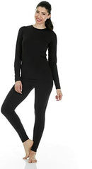 THERMA TEK THERMAL LONG JOHNS UNDERWEAR TOP & BOTTOM 2PC SET WOMEN M - BLACK - Like New