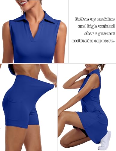 FKEEP Women's Golf Tennis Dress V-Neck with Shorts and Pocket Sapphire Blue S - Brand New