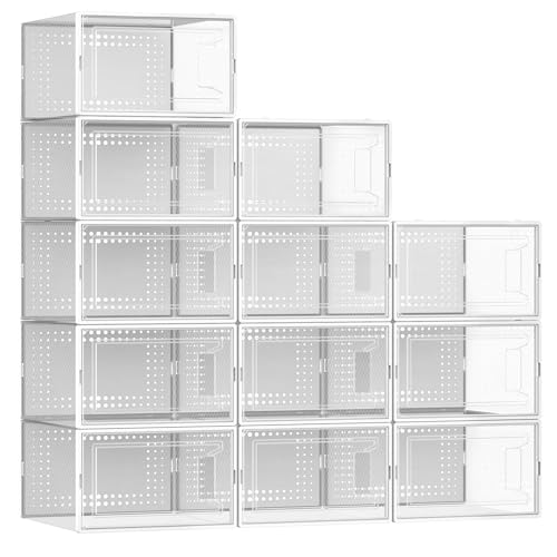 SECRET SPACE 12 PACK X LARGE SHOE ORGANIZER STORAGE BOXES CLOSET - WHITE - Brand New