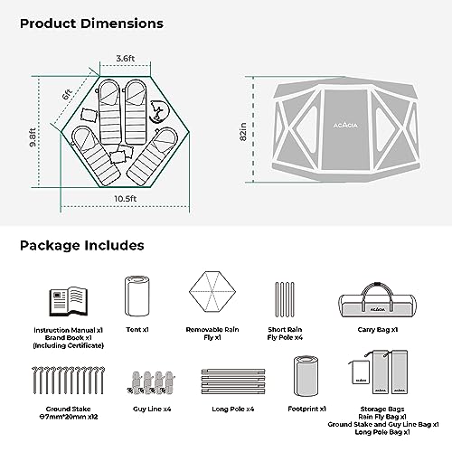 ACACIA POP UP CAMPING TENT 8 WINDOWS FOOTPRINT WATERPROOF WINDPROOF BANYAN - Like New